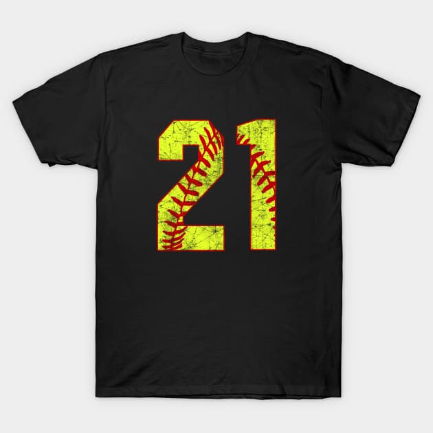 Fastpitch Softball Number 21 #21 Softball Shirt Jersey Uniform Favorite Player Biggest Fan T-Shirt by TeeCreations